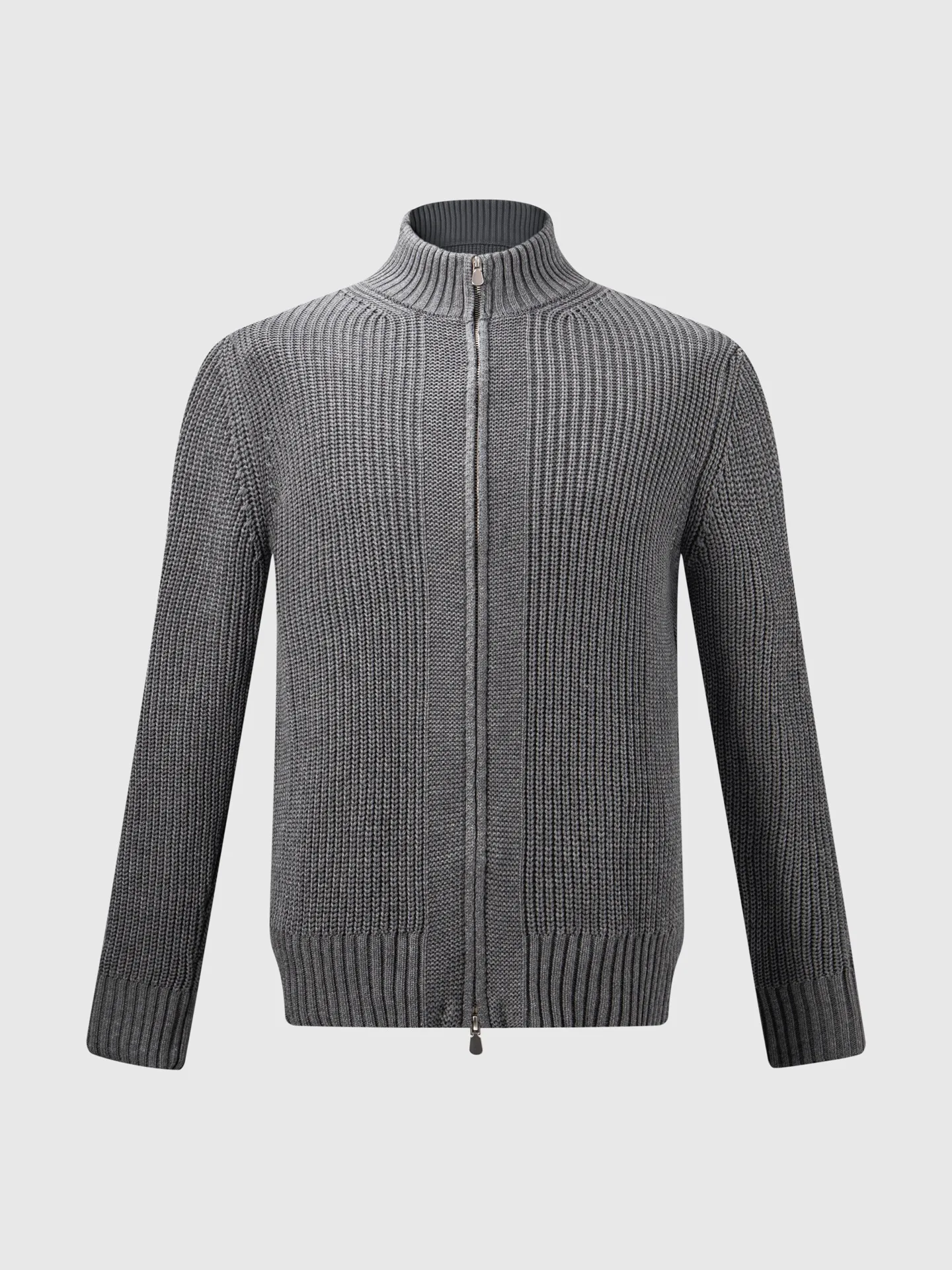 Style No. W 7 B’s Classic pattern double zipper knitted jacket. See picture 9 for details of fabric composition. Size: M L XL XXL Color: Gray